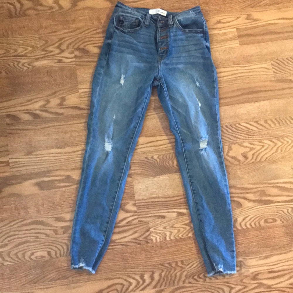 Kancan mid rise medium wash button fly jeans